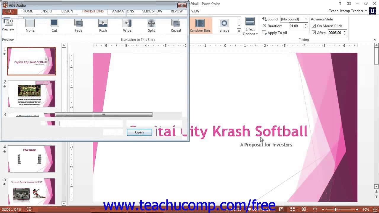 PowerPoint 2013 Tutorial Adding Slide Transition Animation-2013-2010 Microsoft Training Lesson 10.1