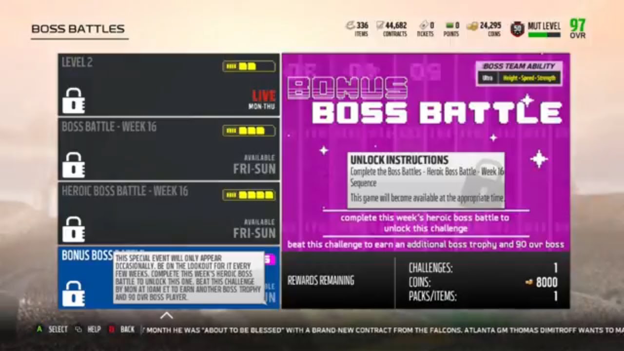 Madden 18 Ultimate Team Week 16 Boss Battle Information And Rewards - Bonus Boss Battle This Week!