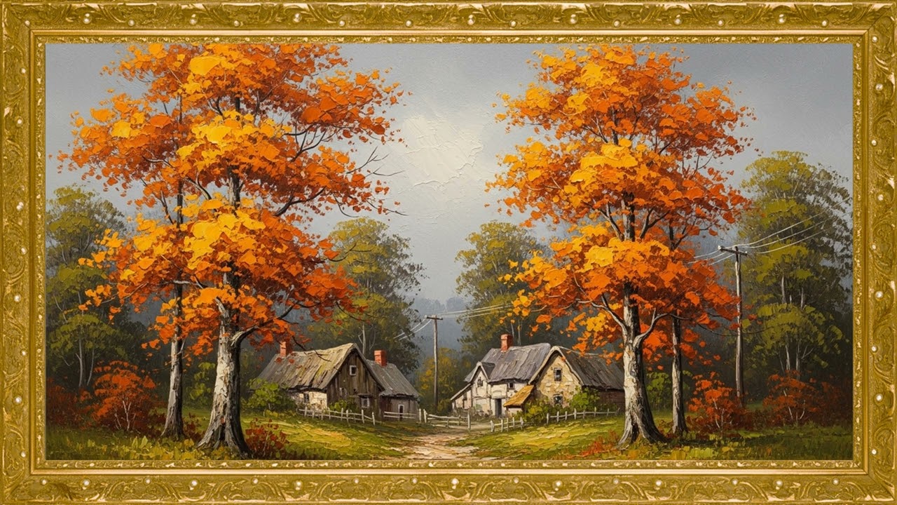 Autumn Countryside Art Gallery in 4K | Elegant Rustic Village Paintings for Frame TV (12 Hours)