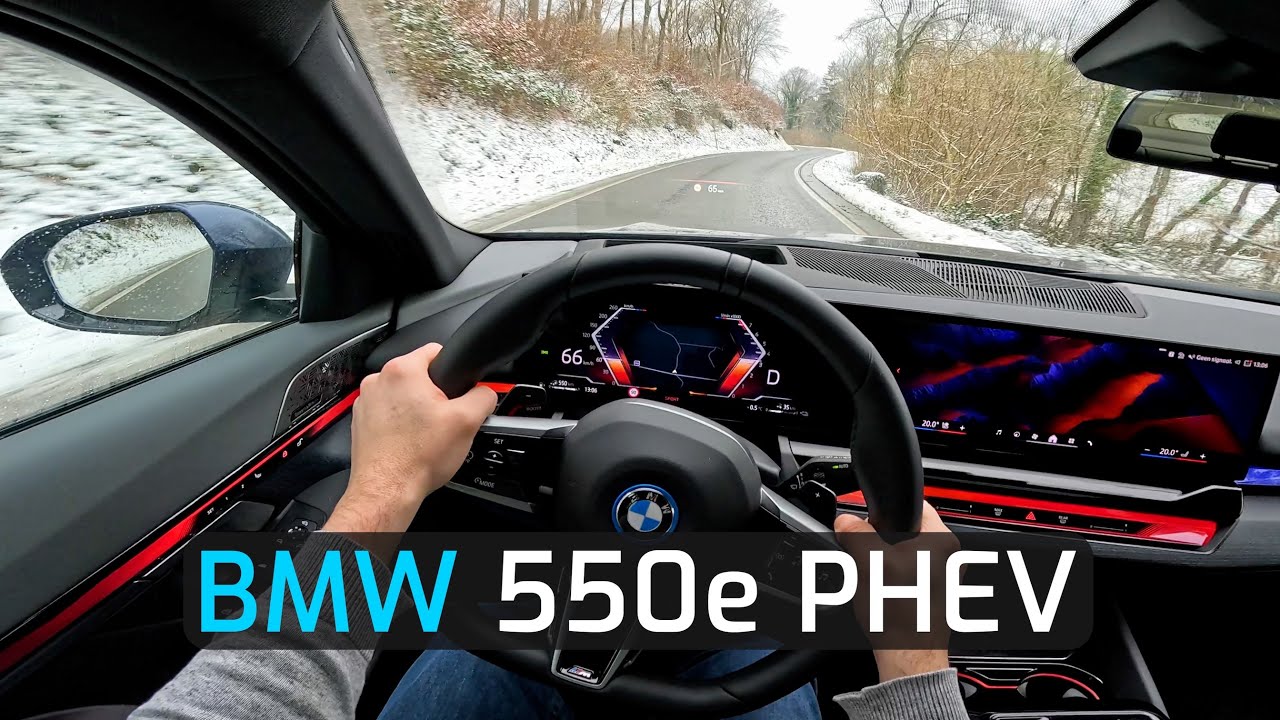 2026 BMW 550e xDRIVE PLUG-IN HYBRID 489 HP WINTER POV DRIVE (snow and icy roads)