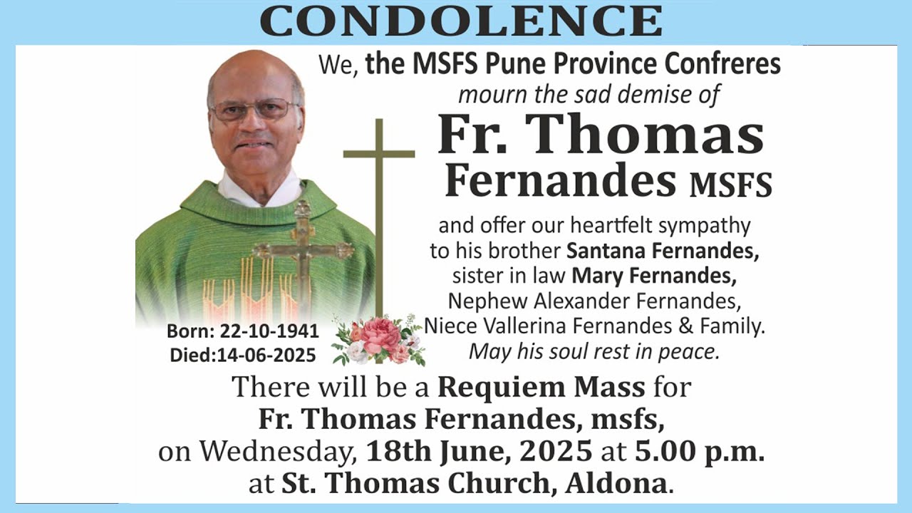 REQUIEM MASS FOR FR THOMAS FERNANDES, MSFS || LIVE ||ST THOMAS CHURCH ALDONA ||18 JUNE 2025||5.00 PM