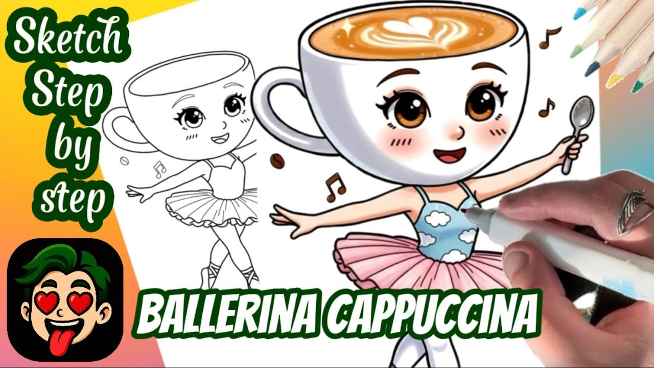 How to Draw a Ballerina Cappuccino Cup | Cute Coffee Ballerina Step by Step Drawing Tutorial
