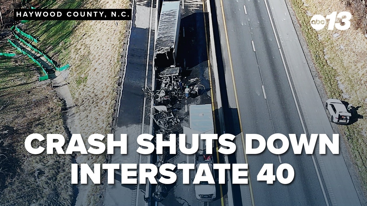 (DRONE VIDEO) Fiery crash shuts down I-40 east in WNC most of the day