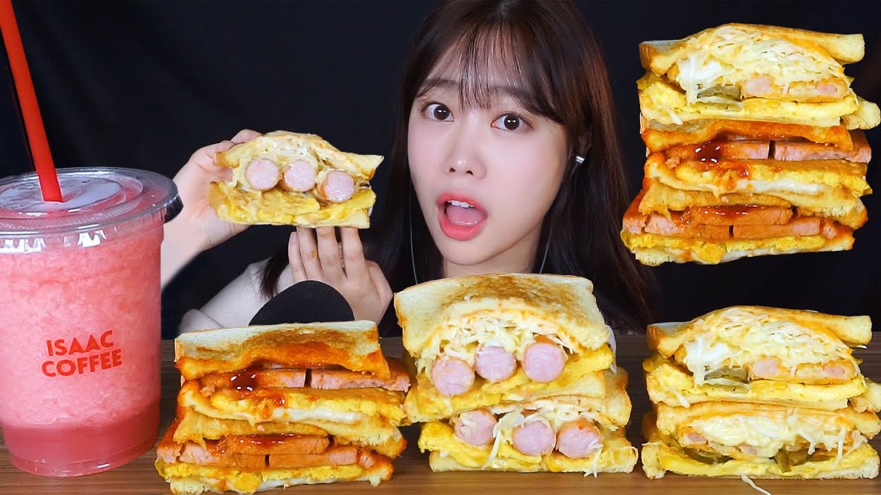 ASMR 이삭토스트 3종 신메뉴 트리플소세지 새우토스트 맵달맵달 리챔 먹방!(KOREAN CRISPY STREET TOAST MUKBANG EATING SOUND)