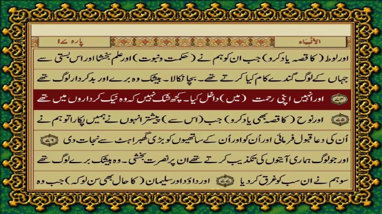 21 SURAH AMBIYA JUST URDU TRANSLATION WITH TEXT FATEH MUHAMMAD JALANDRI HD
