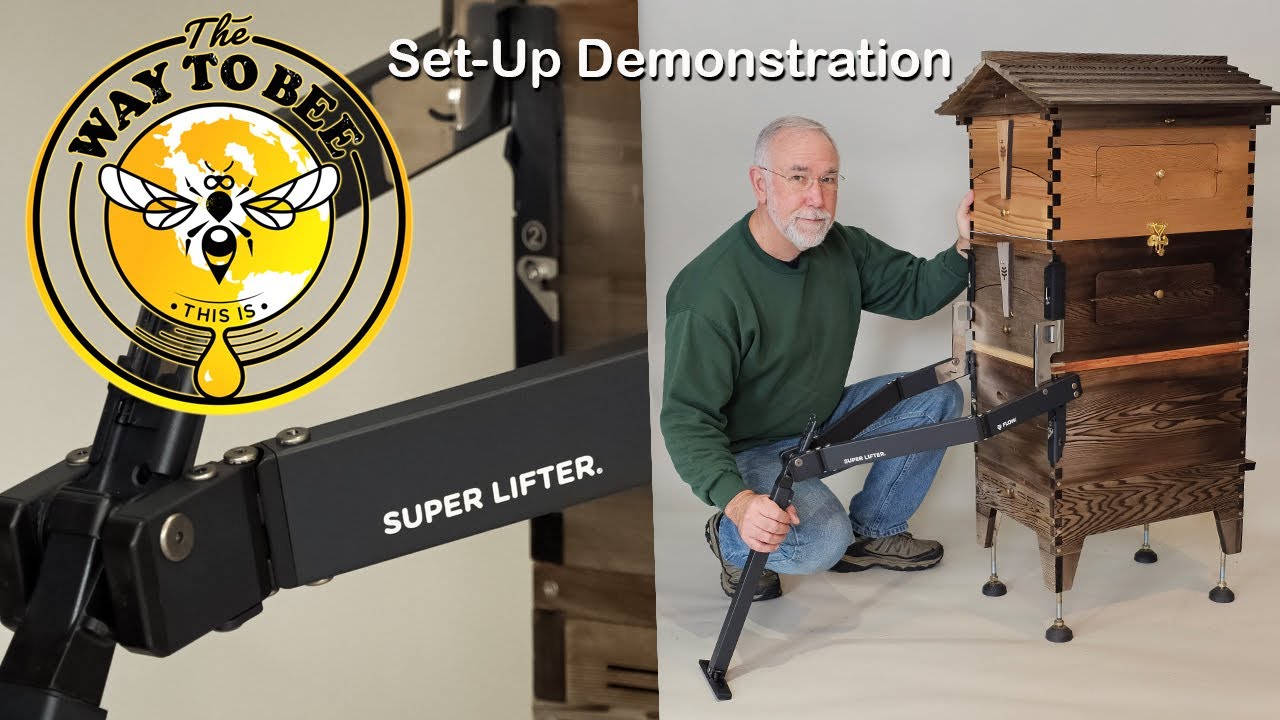 Honey Super Lifter System by Flow , The Supers Tilt Back for Brood Inspections. Reduces Back Strain.