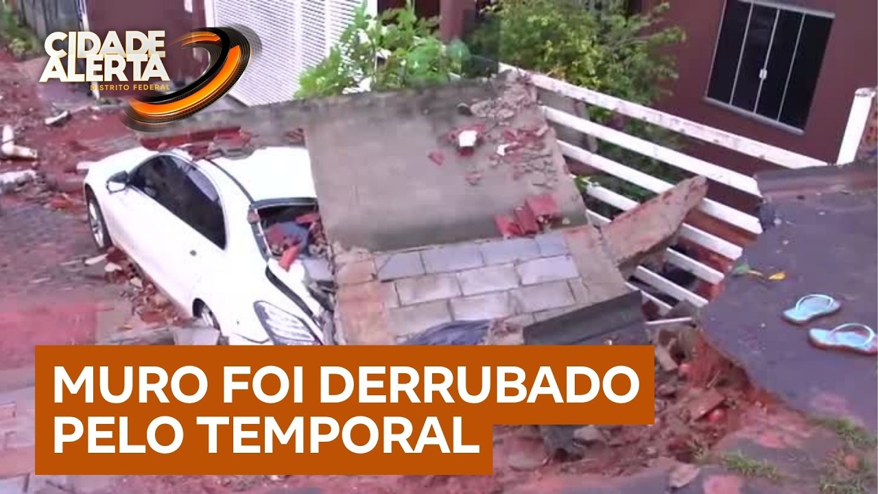 Temporal derruba muro sobre carro e causa destrui&ccedil;&atilde;o em Vicente Pires (DF) | Cidade Alerta DF