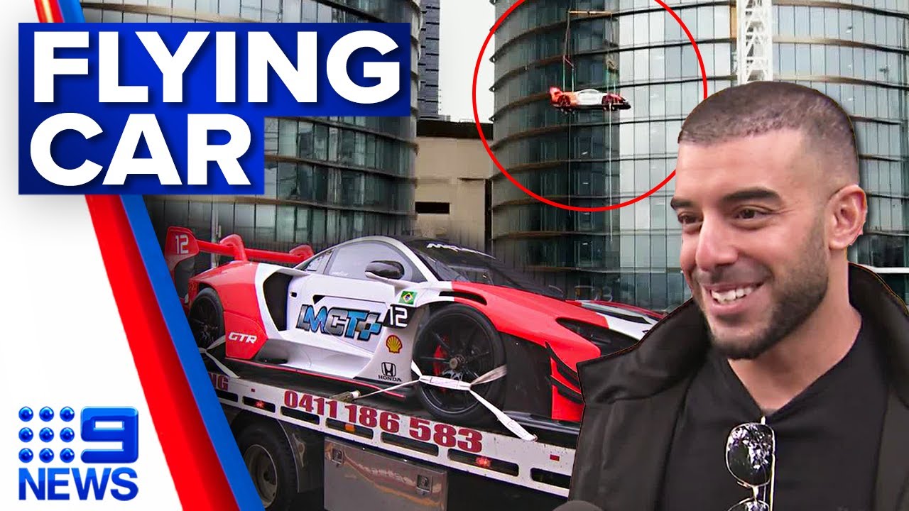 Crane lifts McLaren up 57 floors into $39m penthouse in Melbourne | 9 News Australia