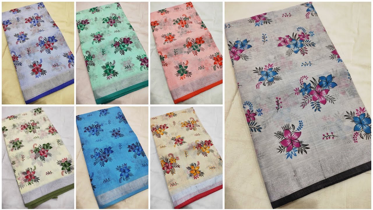 Mangalgiri Lenin Silk Mixed Full Body Beautiful Multi Colour Printed Sarees