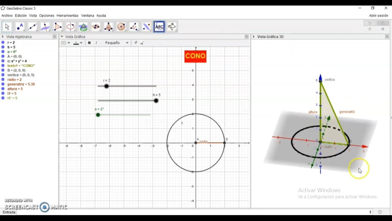 Cono de Revolución- Tutorial en GeoGebra
