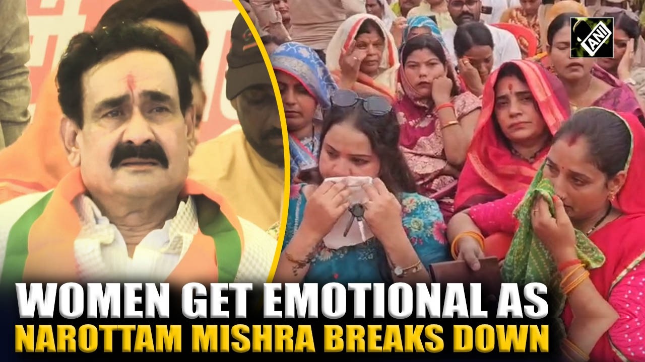 Women supporters get emotional as Narottam Mishra breaks down during election rally in Daitia, MP
