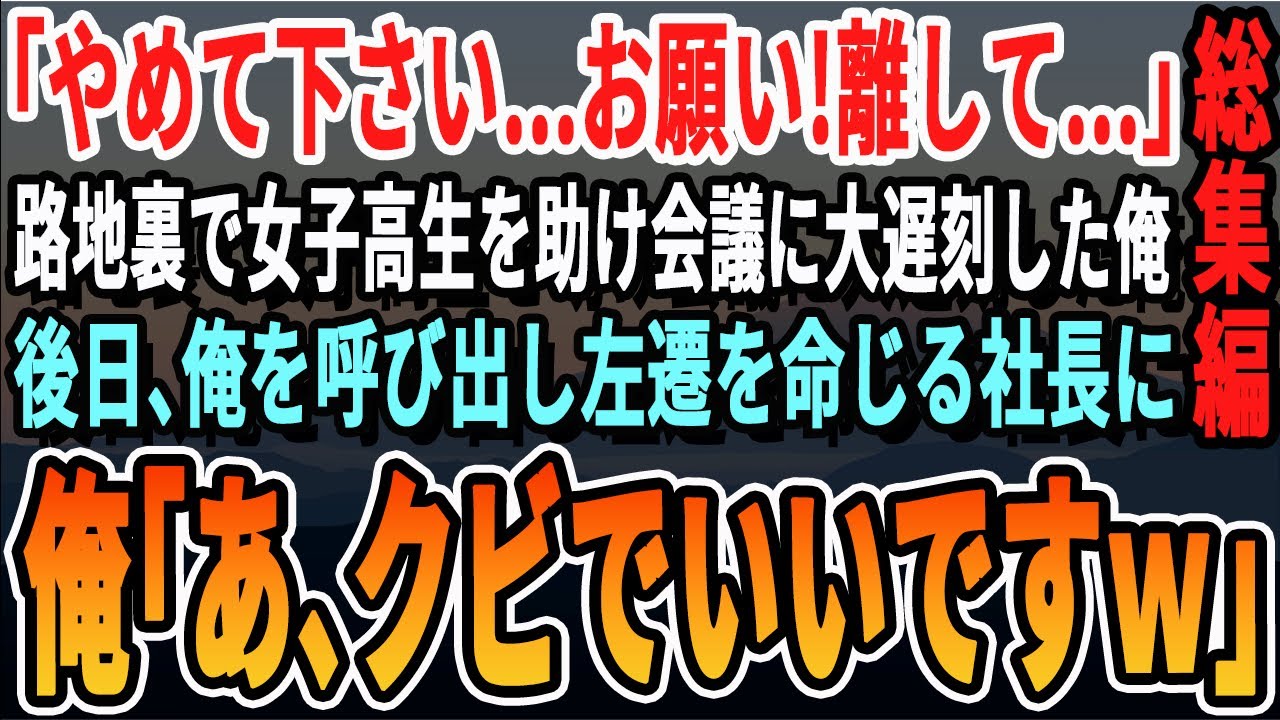 【感動☆厳選5本総集編】「やめて…離してください！」繁華街の路地裏で男性に迫られている女子高生を助けて会議に大遅刻した俺。社長に呼び出されて左遷を命じられたが、「クビにしていただいて結構ですｗ」【いい