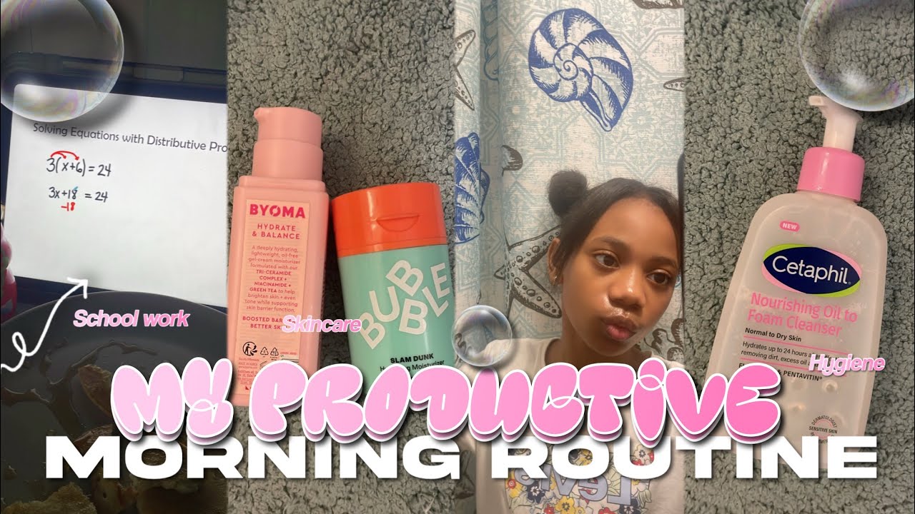 MY PRODUCTIVE MORNING ROUTINE ♡ || hygiene, skincare, school work, etc || 