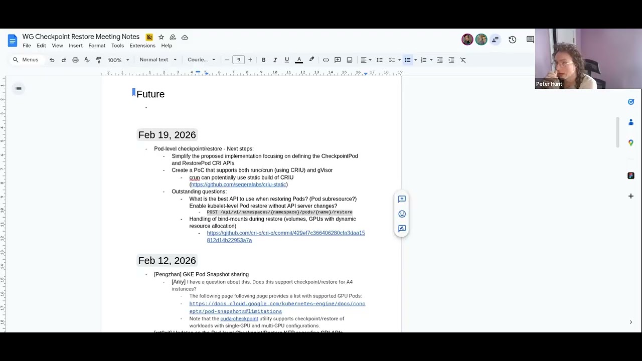 WG Checkpoint Restore Meeting for 2026-02-19