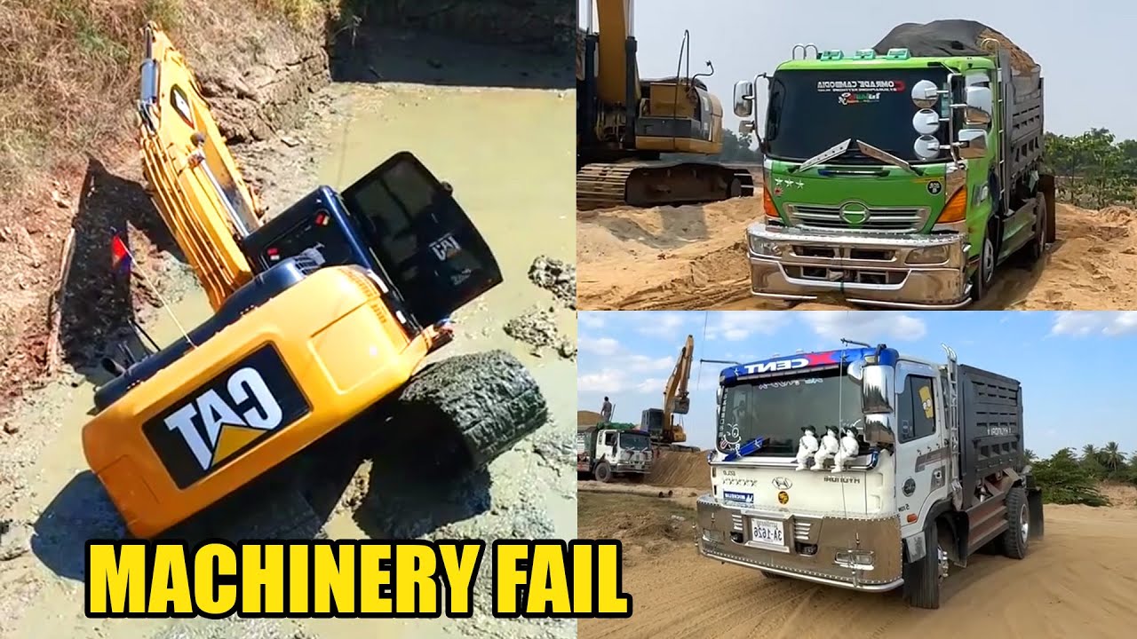 Excavator Precision Loading - Dump Trucks Hauling Materials