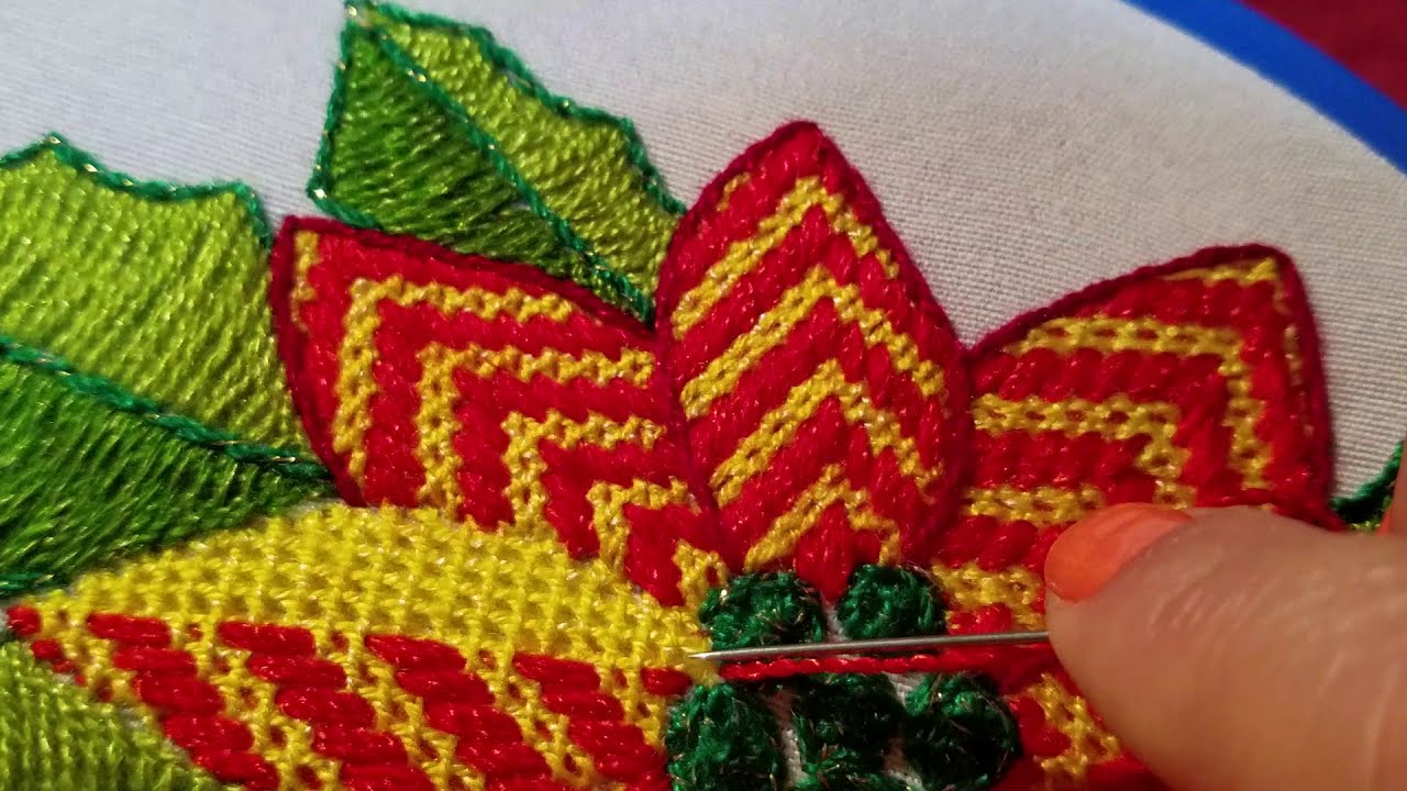 bordar  flor nochebuena (puntada sobre red ) como bordar flores
