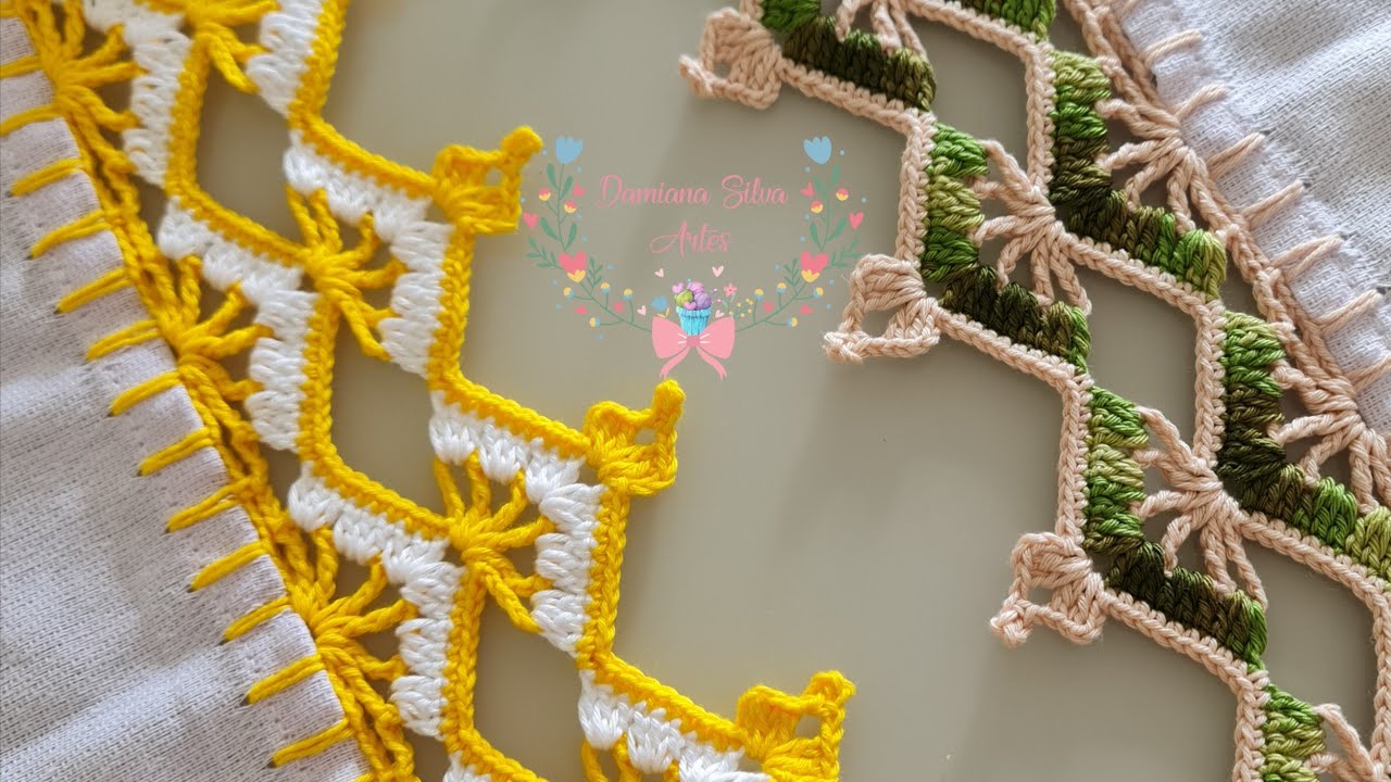 Bico/barrado de croche no pano de prato #782 passo a passo 