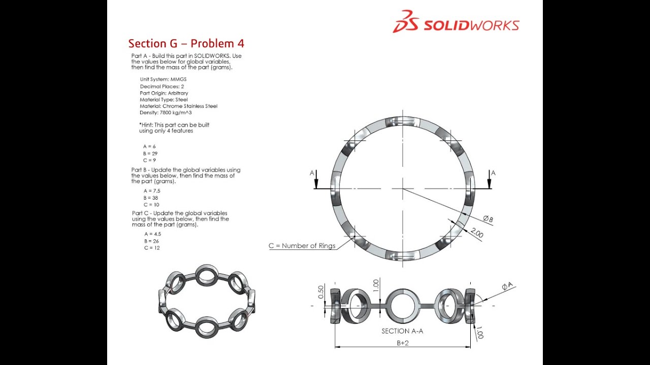 Solidworks CSWA Exam Practice | PART MODELLING | Section G - 4