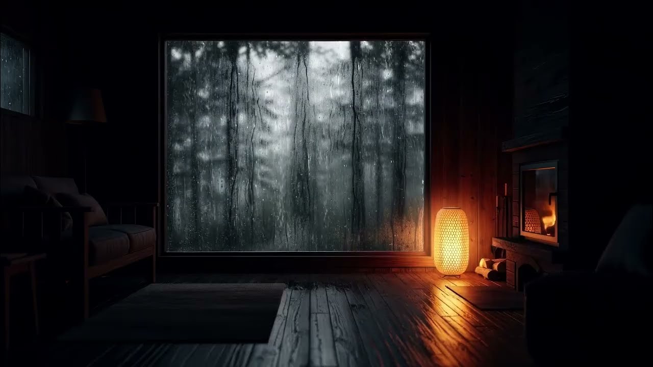 Cozy Cabin Ambience - Heavy Rain Sounds  & Crackling Fireplace for Deep Sleep (3 Hours)