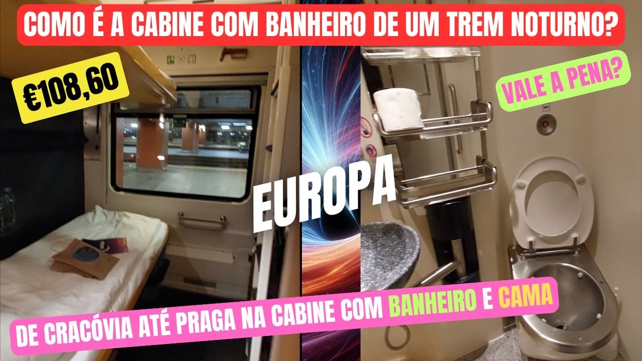 Viagem de trem na Europa: Como é a cabine com banheiro de um trem noturno | Da Cracóvia até Praga