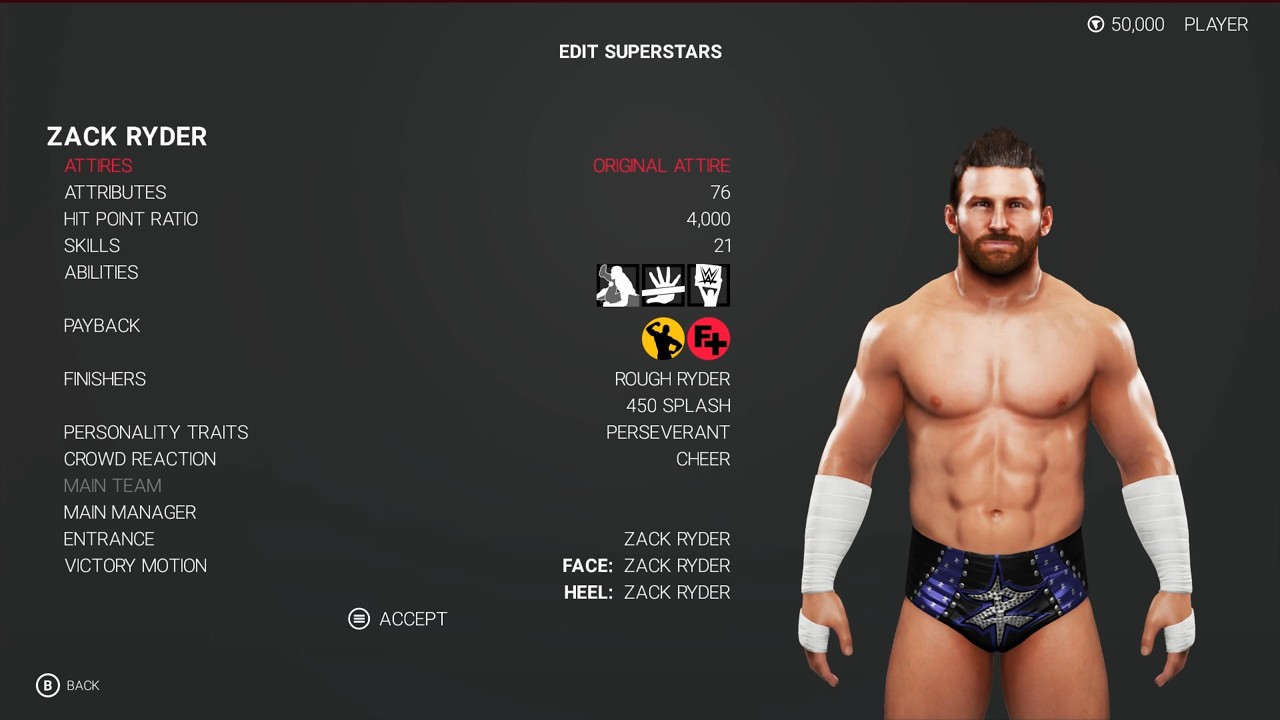 WWE 2K19 Zach Ryder Stats & Attributes