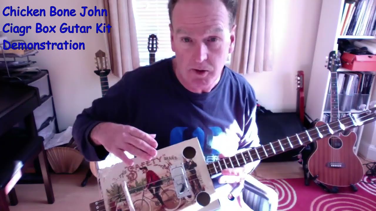 Chicken Bone John Cigar Box Guitar kit demonstration