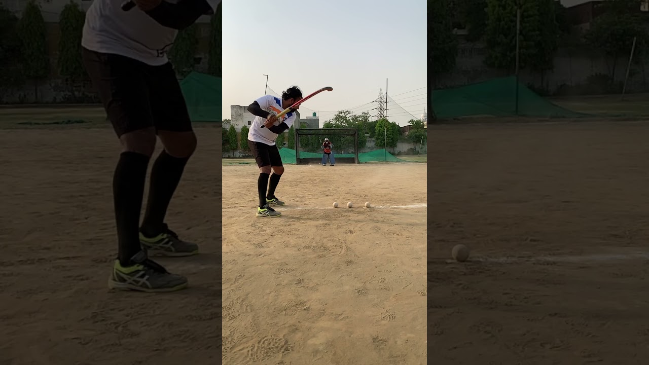 Field hockey power hitting.........the way hockey used to be played before invent of the sweep hit.