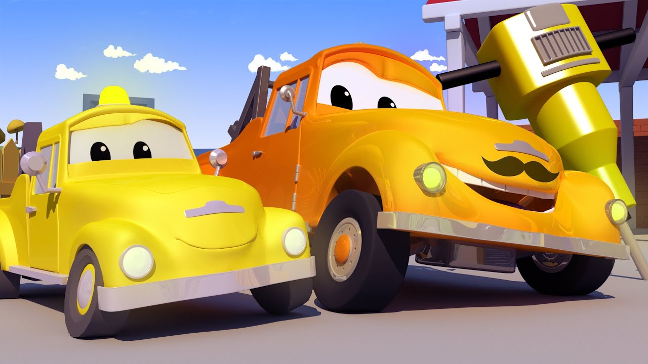 Dane the DEMOLITION CRANE gets STUCK in Some Wet Cement! - Tom The Tow Truck in Car City