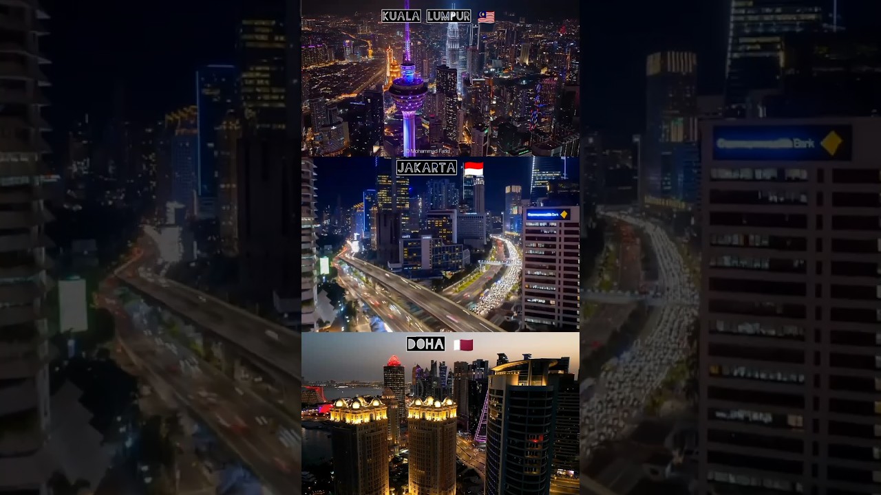 Kuala Lumpur 🇲🇾 V's jakarta 🇮🇩 vs doha 🇶🇦 #skyview #nightveiw #islamiccity #islamiccountries #burj