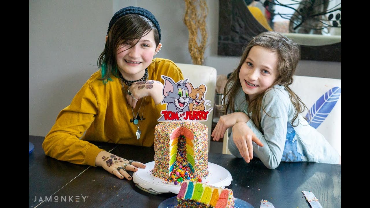 Tom and Jerry Rainbow Explosion Cake