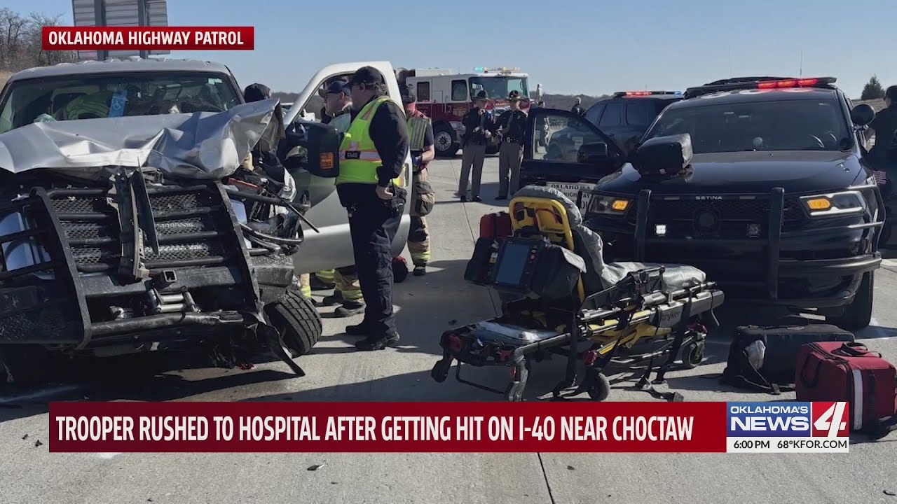 Trooper rushed to hospital after getting hit on I-40 near Choctaw
