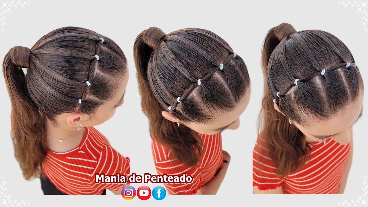 Penteado Fácil Rabo de Cavalo Alto para Escola | Easy Ponytail Hairstyle with Elastics for School 😉