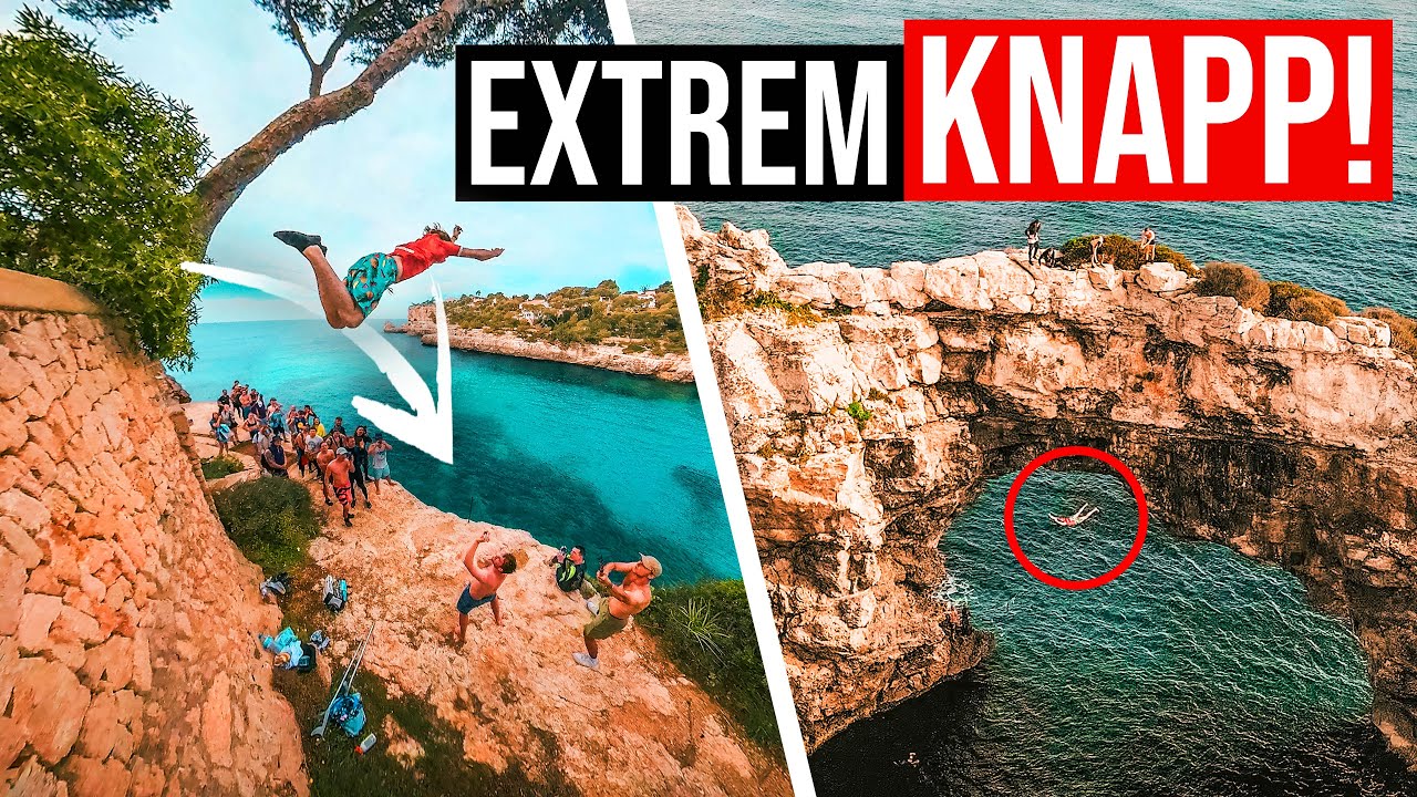KNAPPER 16M Sprung über Fels-Vorsprung! | & 22M Katze in FLACHES Wasser?! | Klippenspringen Mallorca