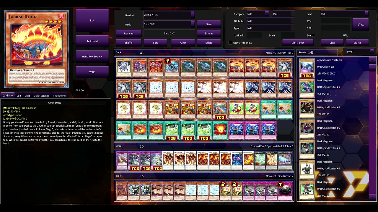 Yugioh Edopro - Dino GMX Gameplay Testing - Self-TK to the MAX!