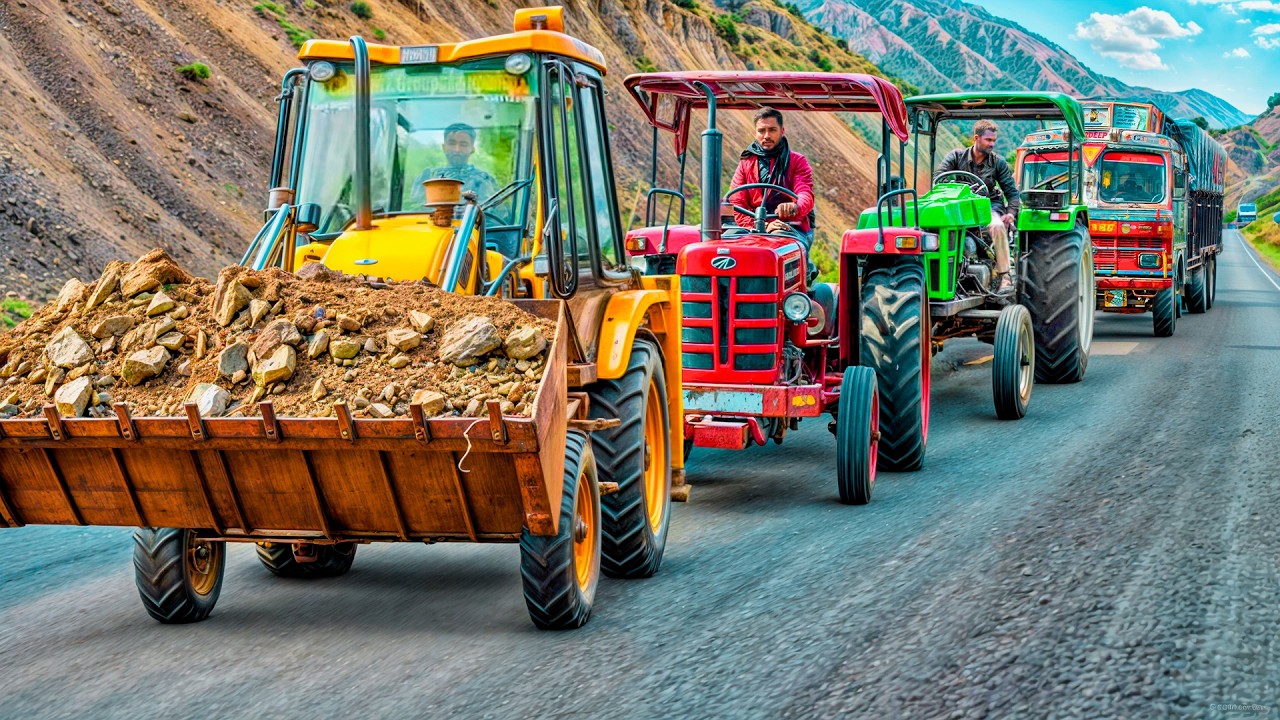 JCB 3DX Backhoe Loading Mud in Tractors | John Deere Stuck | Sonalika Di-740 | Massey Ferguson 241DI