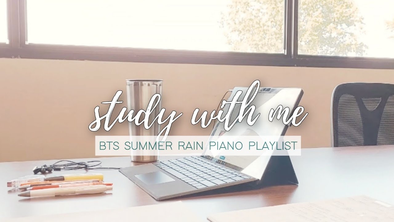 🌦 study with me | BTS rain chill relaxing piano study music, real-time, pomodoro 40/10, 1.5 hour
