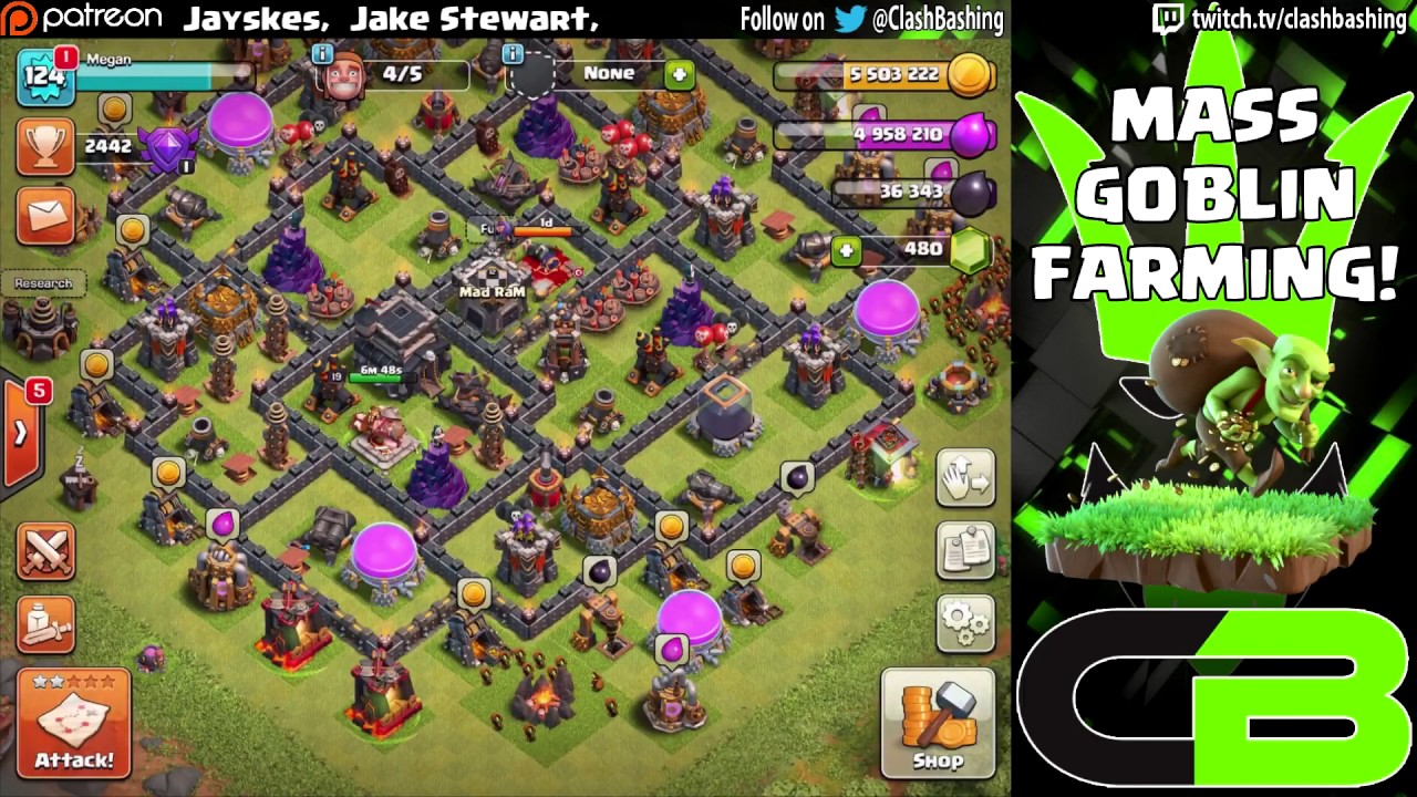 GOBLINS GET LOOT! - TH9 Mass Goblin / Goblin Knife Farming - Clash of Clans - Easy DE Farming
