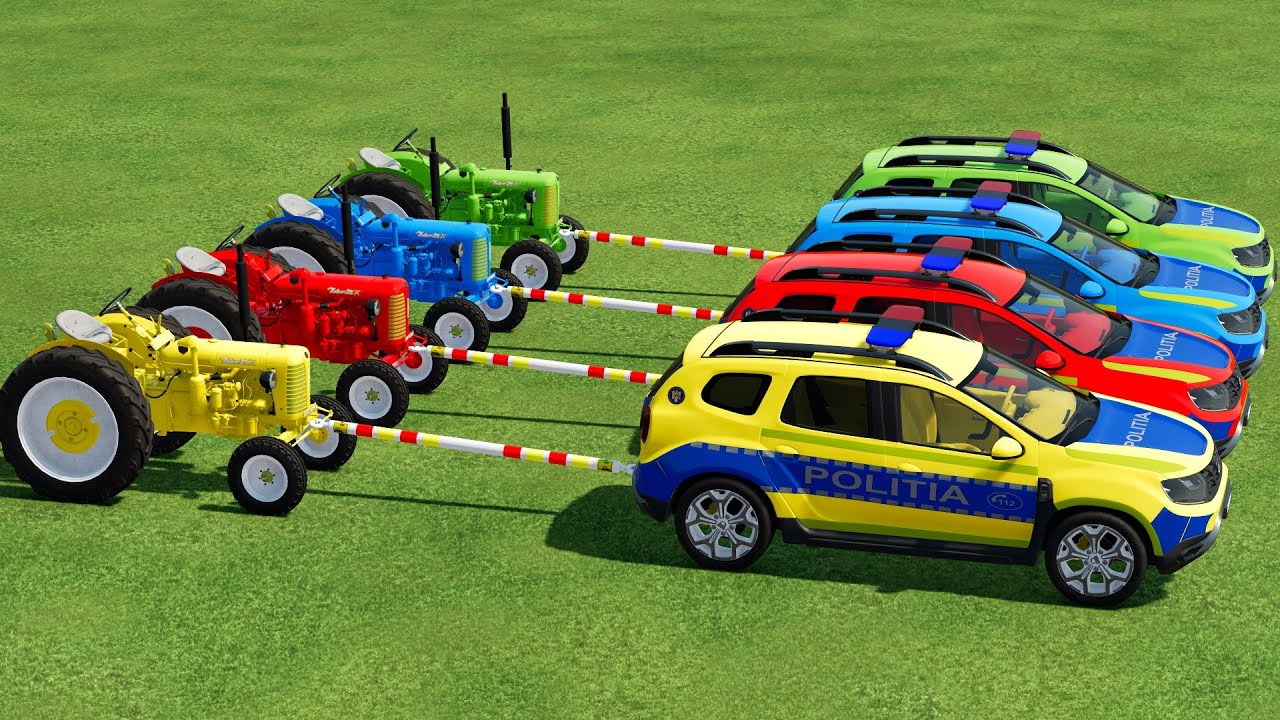 Work with Colors - Mini Zetor Tractors Towing with Police Cars - Farming Simulator 22