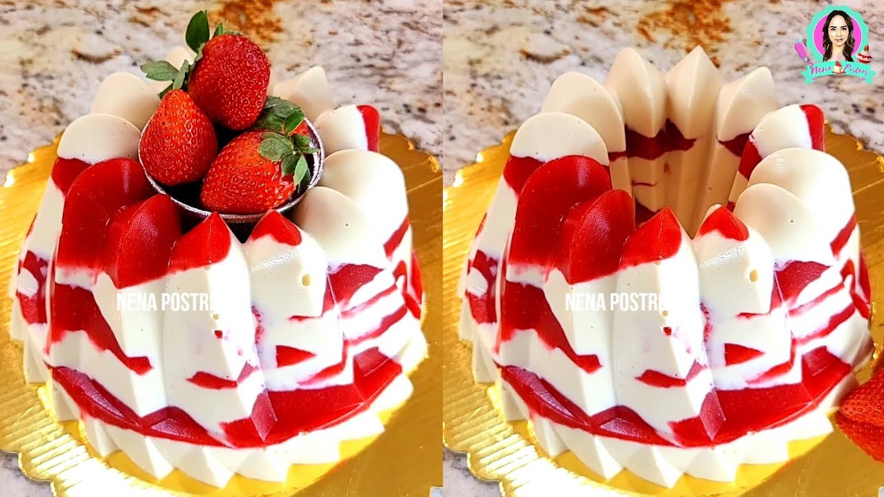 Gelatina Marmoleada 🍓🍓🍓 3 Leches con Fresas