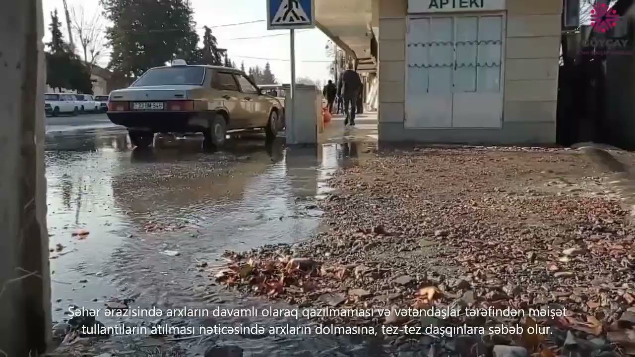 Göyçay şəhərində Nizami və Cəfər Cabbarlı küçələrinin kəsişməsindən arx daşqını
