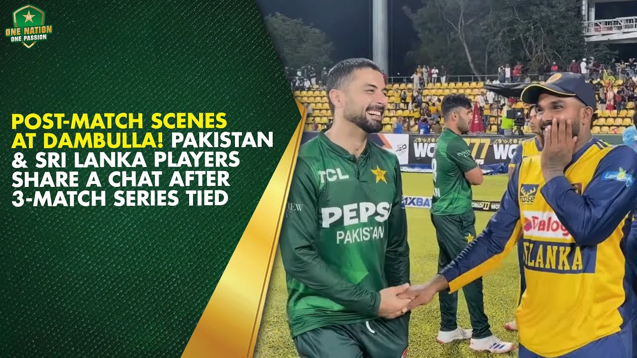 Post-match scenes at Dambulla! Pakistan & Sri Lanka players share a chat after 3-match series tied