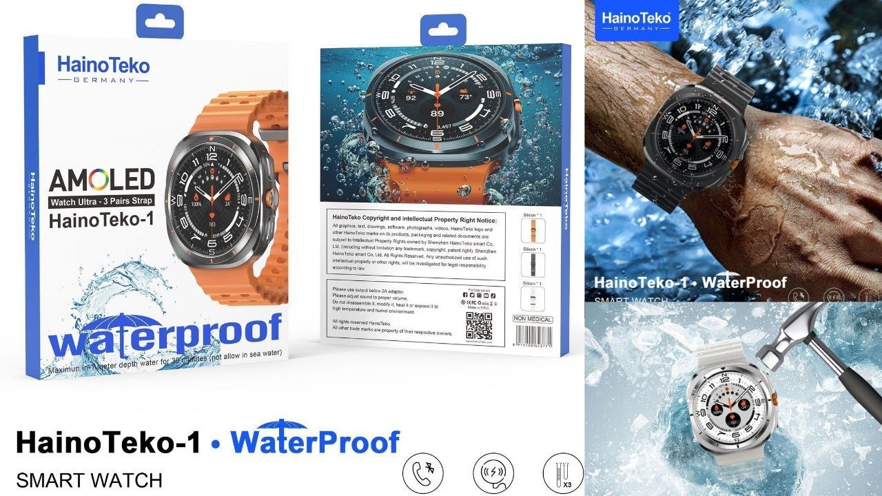 Haino Teko -GERMANY HainoTeko-1 WaterProof SMART WATCH  ULTRA  3 PAIRS STRAPS WIRELESS CHARGING
