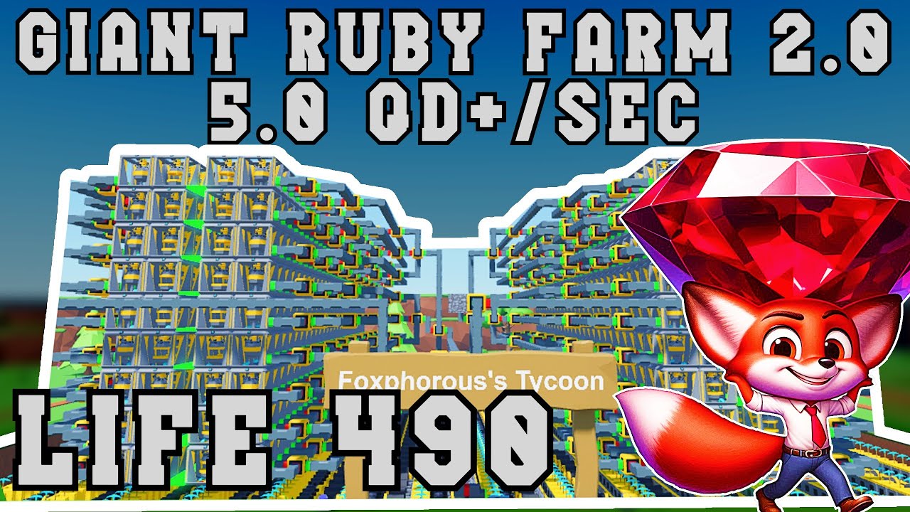 Giant Ruby Farm 2.0! $5.0 QD+ PER SECOND! LIFE 490! Road to Life 500 (BLOCK TYCOON)