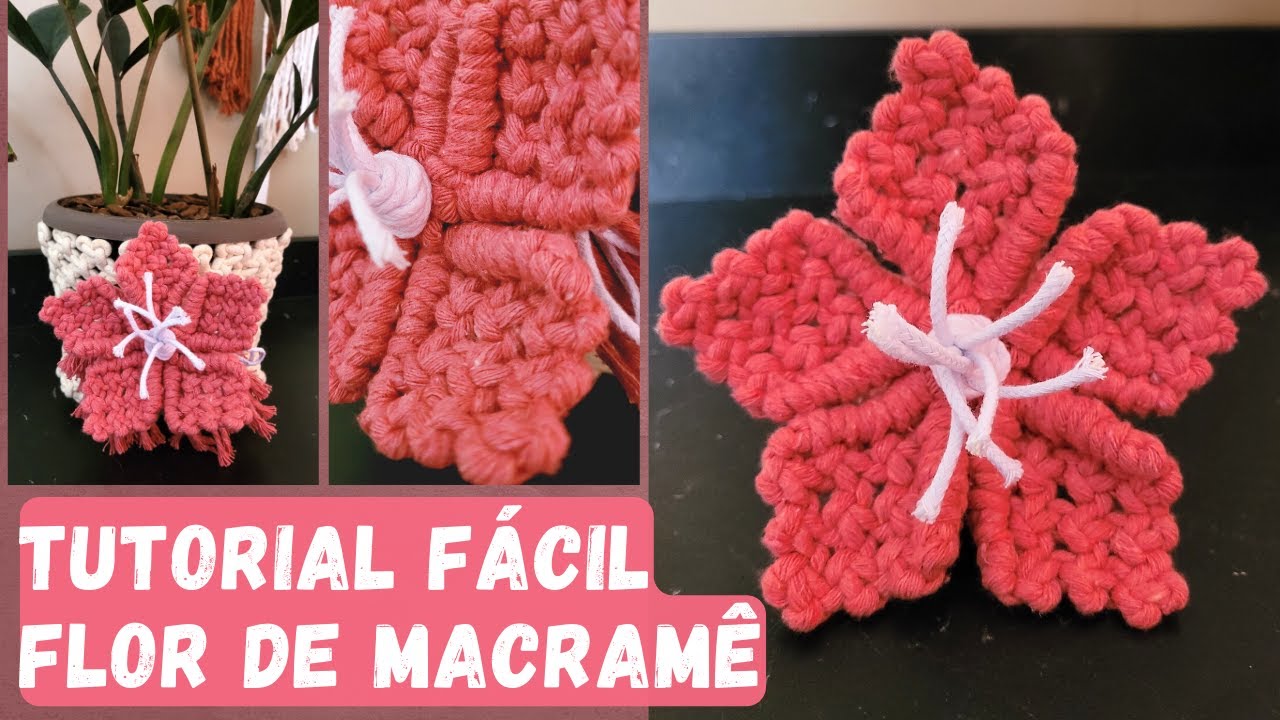 Flor de macramê passo a passo - Como fazer uma flor de macramé com trama fácil - Tutorial macramê