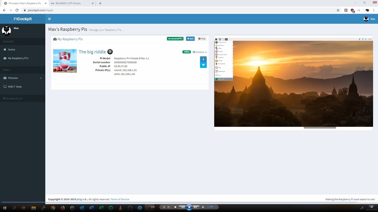 PiCockpit 2019 Short Help (API Key, picockpit-client)