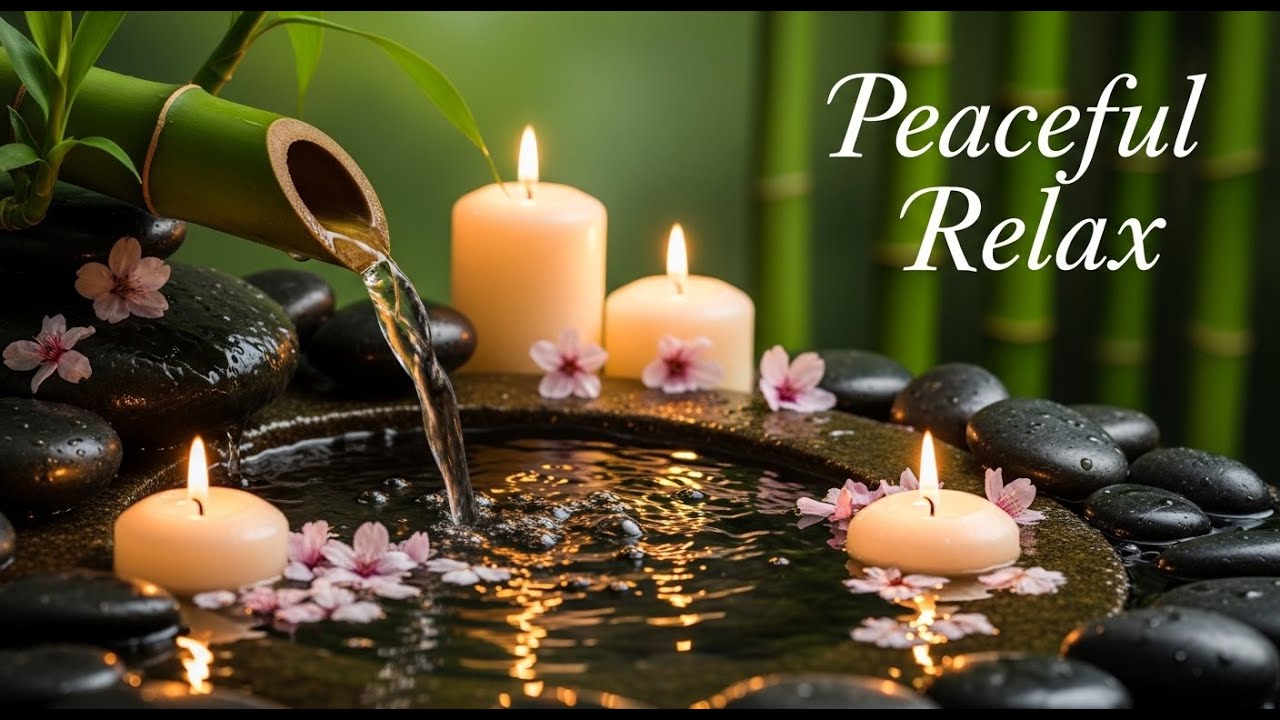 Soothing Zen Water Stream Bamboo Fountain and Candle Glow for Deep Sleep Meditation and Tranquility