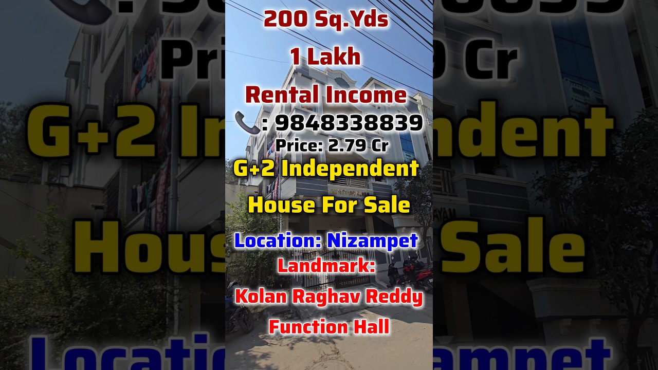G+2 Independent House For Sale || Rental Income || Near #JNTU Metro #Nizampet #kukatpally #hyderabad
