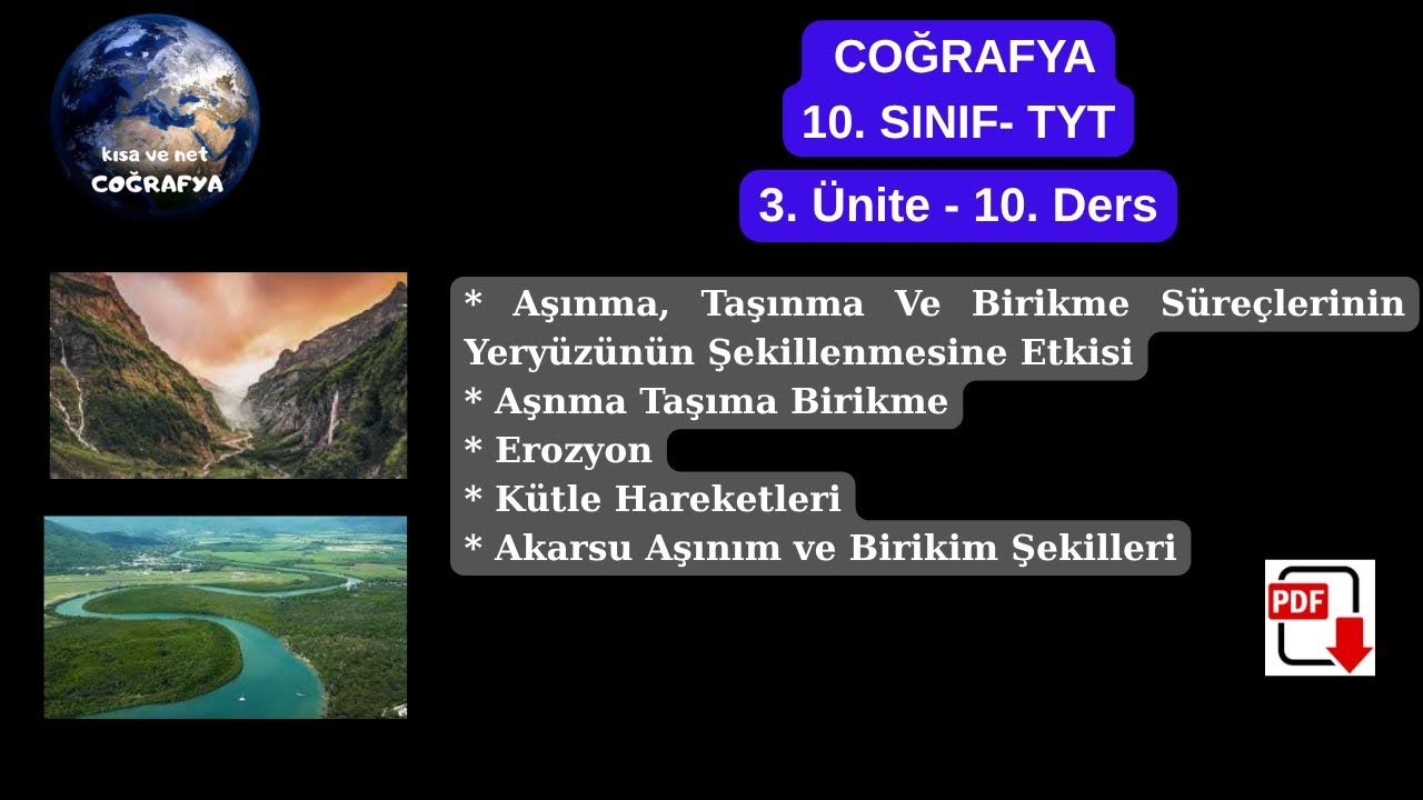 10. Sınıf Coğrafya Erozyon Kütle Hareketleri Dış Etkenler Akarsuların Oluşturduğu Yer Şekilleri