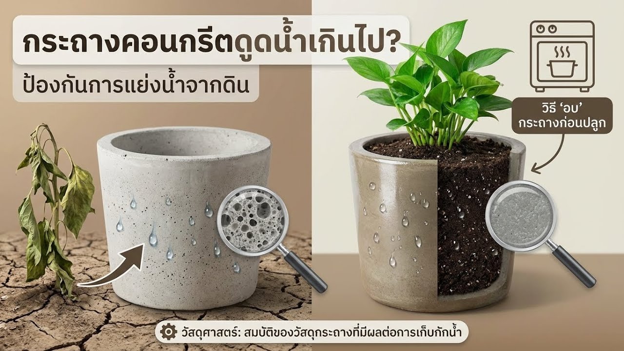 หม้อคอนกรีตดูดน้ำมากเกินไปไหม? วิธีอบหม้อก่อนปลูกเพื่อไม่ให้แย่งน้ำจากดิน