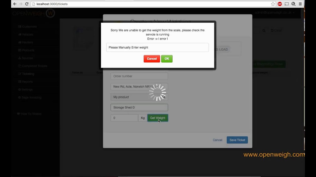 OpenWeigh How to create a ticket